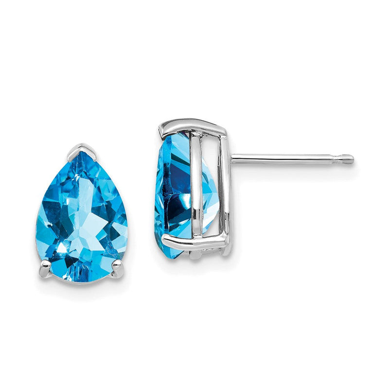 14K Weißgold Ohrringe mit birnenförmigem blauem Topas, 10x7mm