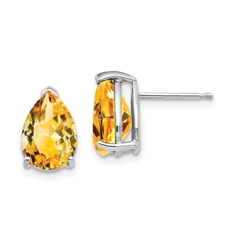 14K Weißgold Ohrringe mit birnenförmigem Citrin, 10 x 7 mm