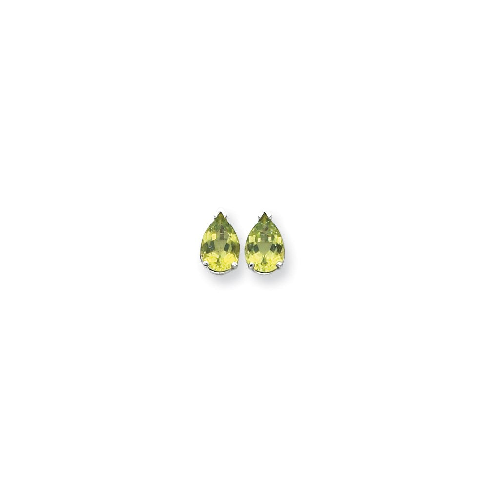 14K Weißgold Ohrringe mit Peridot im Karo-Schliff, 10 x 7 mm, Birnenform