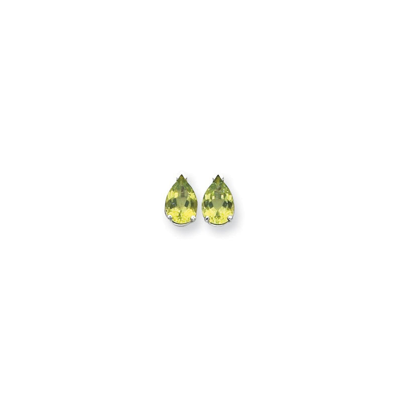 14K Weißgold Ohrringe mit Peridot im Karo-Schliff, 10 x 7 mm, Birnenform