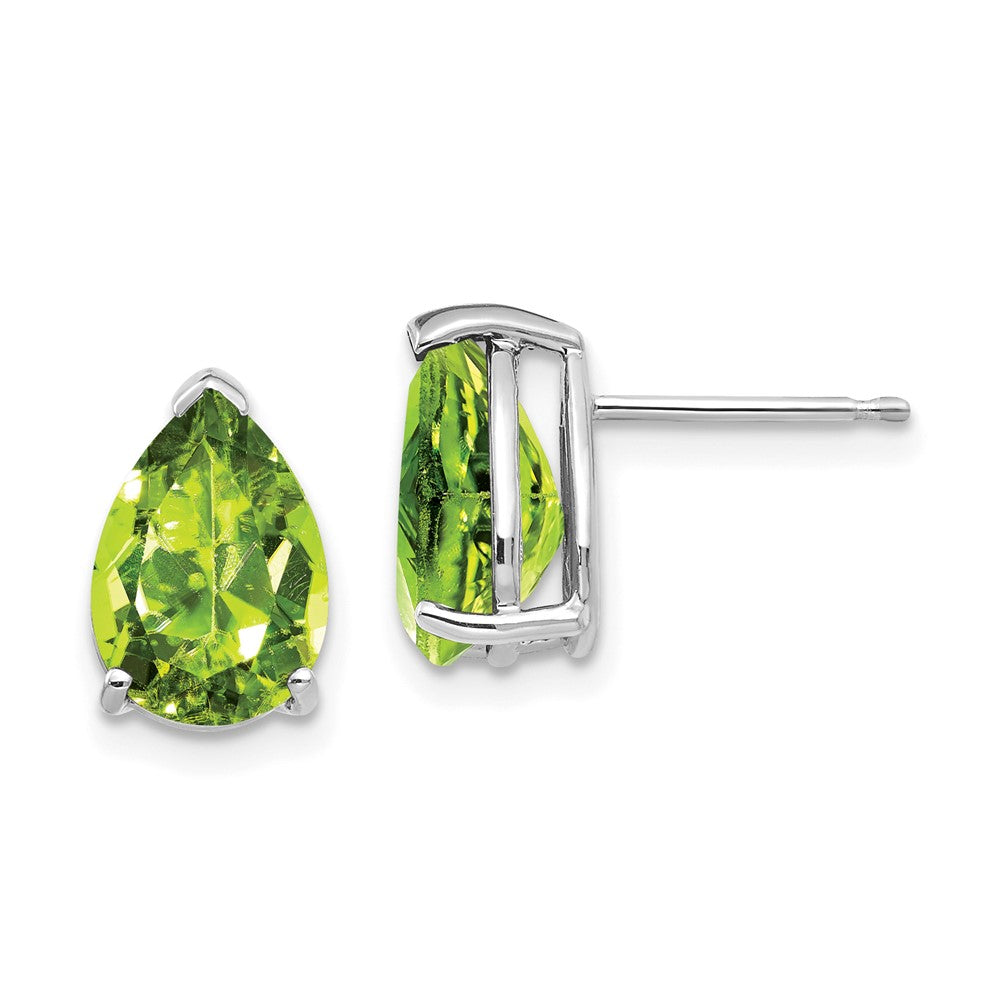 14K Weißgold Ohrringe mit birnenförmigem Peridot 10x7 mm