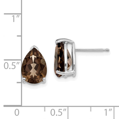 14K Weißgold Ohrringe mit birnenförmigem rauchgelbem Goldquarz, 10x7 mm