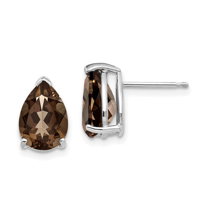 14K Weißgold Ohrringe mit birnenförmigem rauchgelbem Goldquarz, 10x7 mm