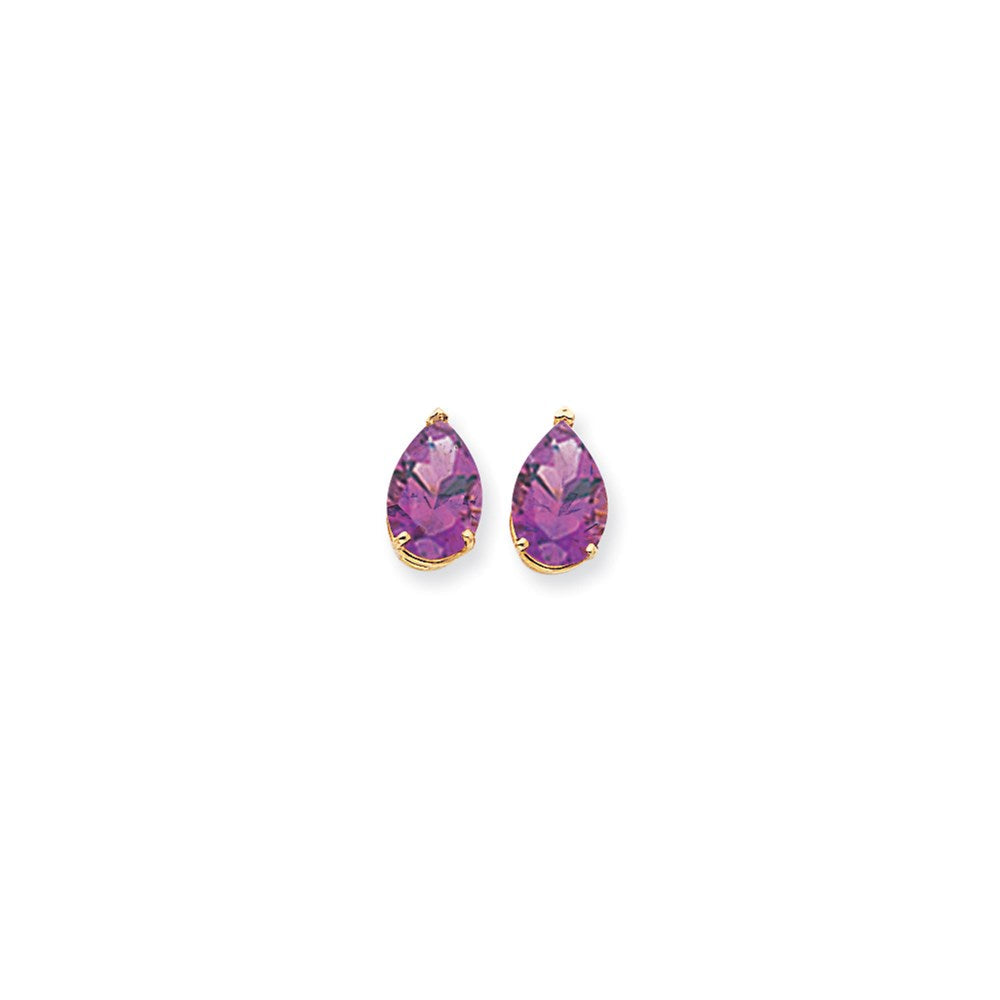 14K Gold Ohrringe mit birnenförmigem Checkerboard-Amethyst, 12x8 mm