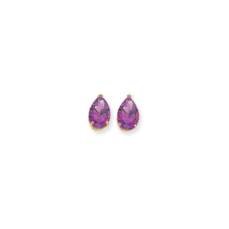 14K Gold Ohrringe mit birnenförmigem Checkerboard-Amethyst, 12x8 mm