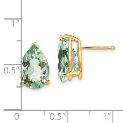 14K Gelbgold Ohrringe mit birnenförmigem grünem Quarz, 12x8 mm