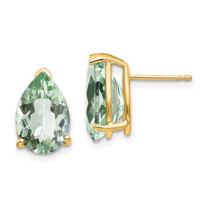 14K Gelbgold Ohrringe mit birnenförmigem grünem Quarz, 12x8 mm