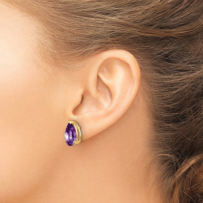14K Gelbgold Ohrstecker mit Amethyst im Tropfenschliff