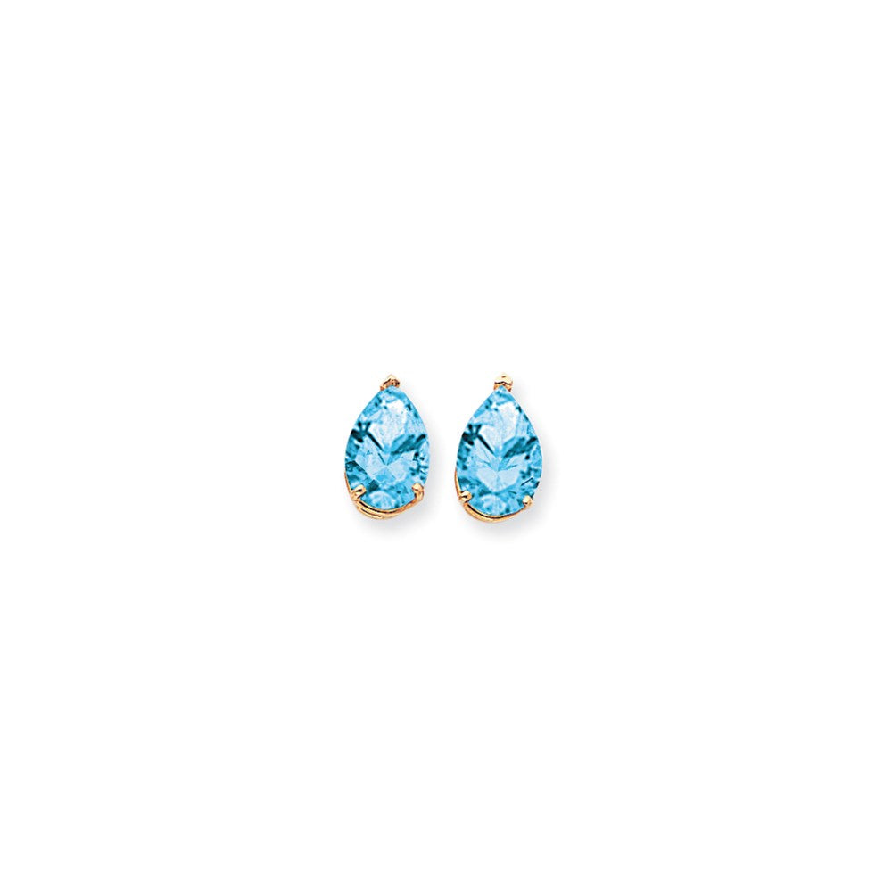14K Gelbgold Ohrringe mit birnenförmigem Blautopas im Schachbrettschliff, 12x8 mm