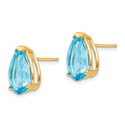 14K Gold Gelbgold Ohrringe mit birnenförmigem blauem Topas, 12x8 mm
