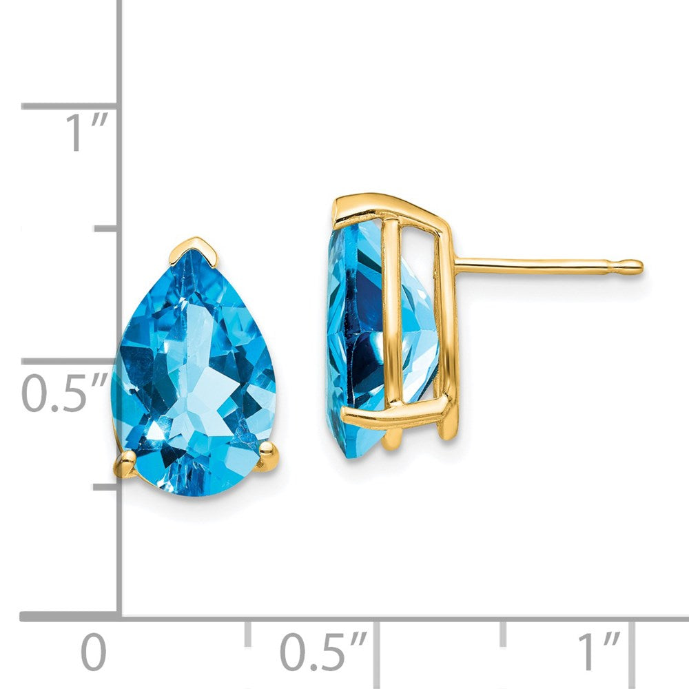 14K Gold Gelbgold Ohrringe mit birnenförmigem blauem Topas, 12x8 mm