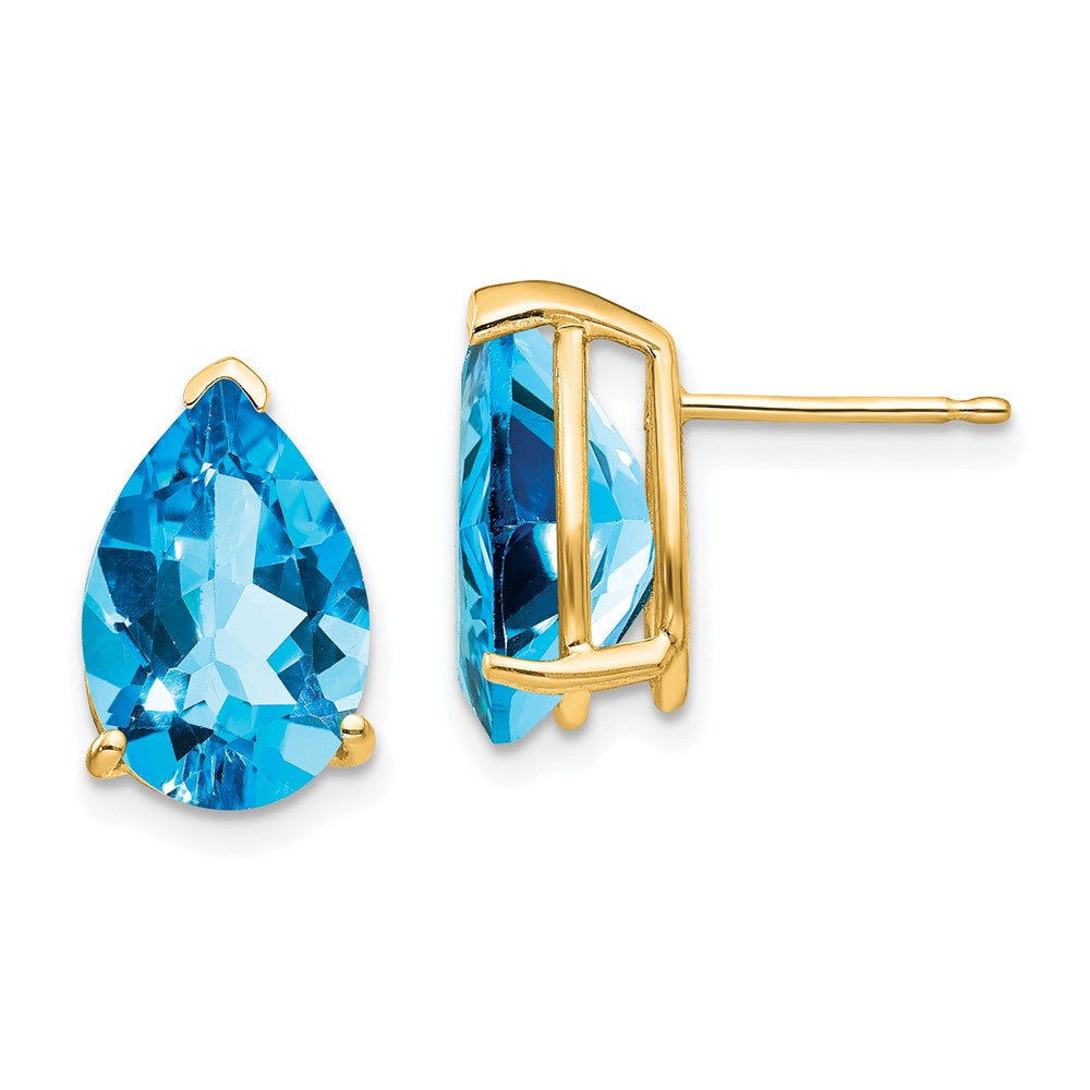 14K Gold Gelbgold Ohrringe mit birnenförmigem blauem Topas, 12x8 mm