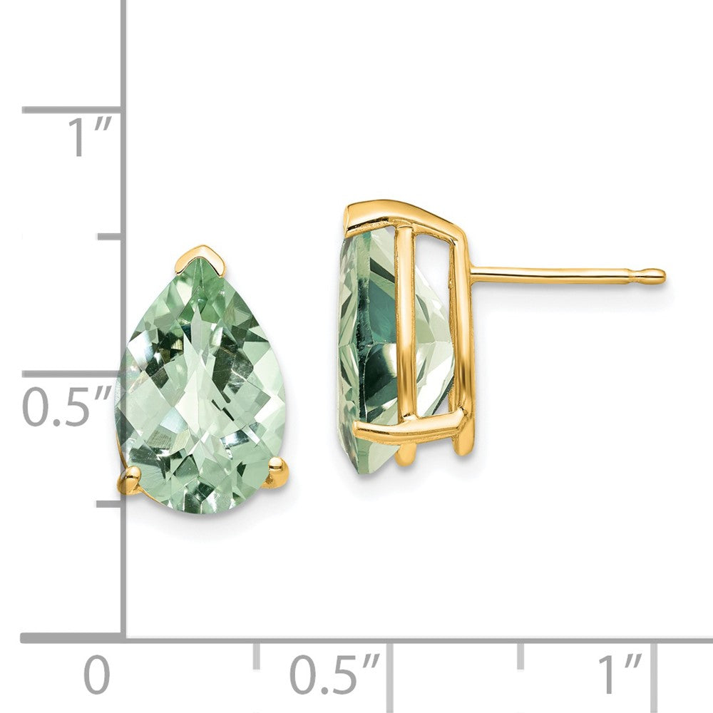14K Gelbgold Ohrringe mit 12x8 mm birnenförmigem grünem Quarz im Checker-Cut