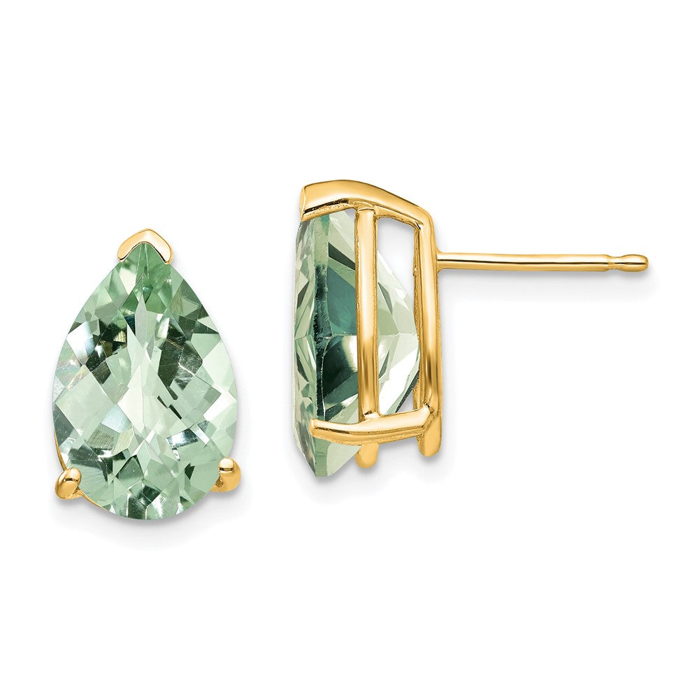 14K Gelbgold Ohrringe mit 12x8 mm birnenförmigem grünem Quarz im Checker-Cut