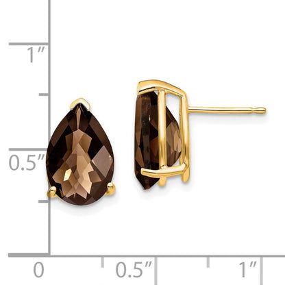 14K Gelbgold Ohrringe mit birnenförmigem Schachbrettschliff-Rauchquarz, 12x8 mm, Gelbgold