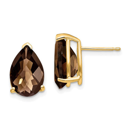 14K Gelbgold Ohrringe mit birnenförmigem Schachbrettschliff-Rauchquarz, 12x8 mm, Gelbgold