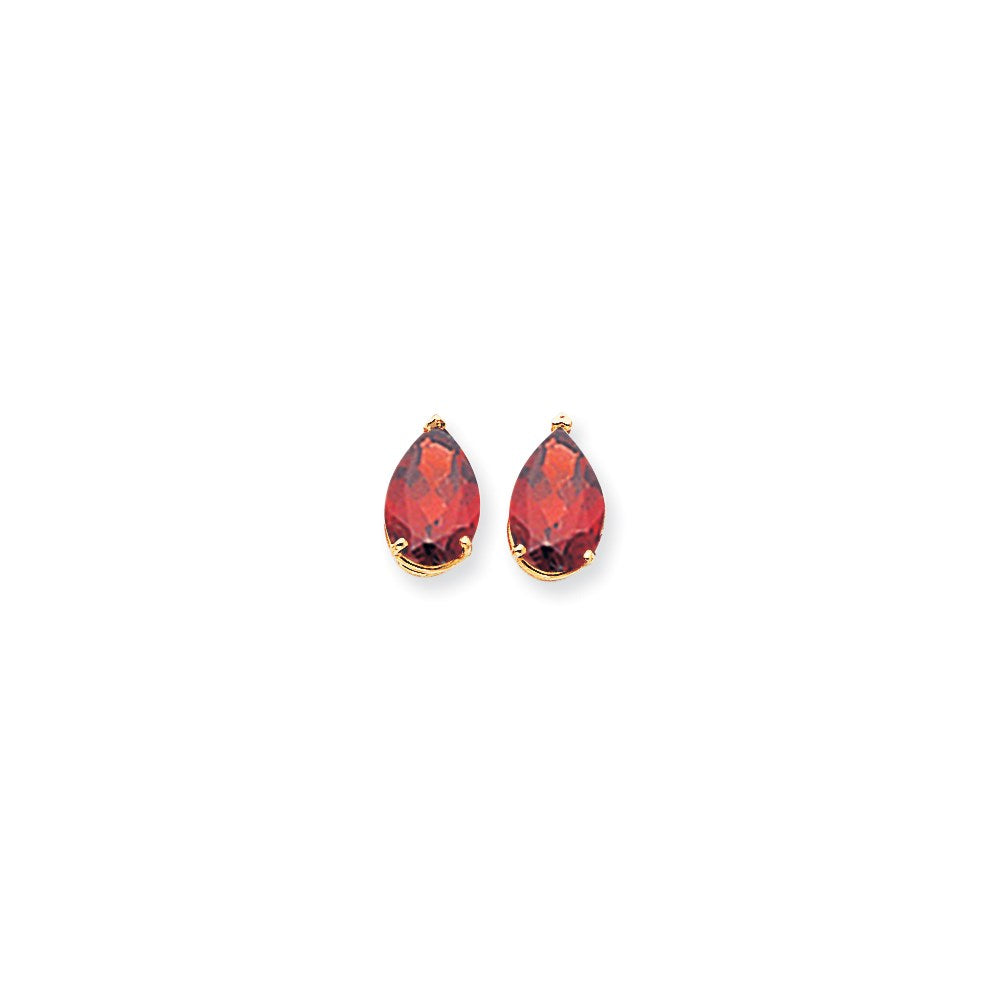 14K Gelbgold Ohrringe mit birnenförmigem Granat im Karo-Schliff, 12x8 mm