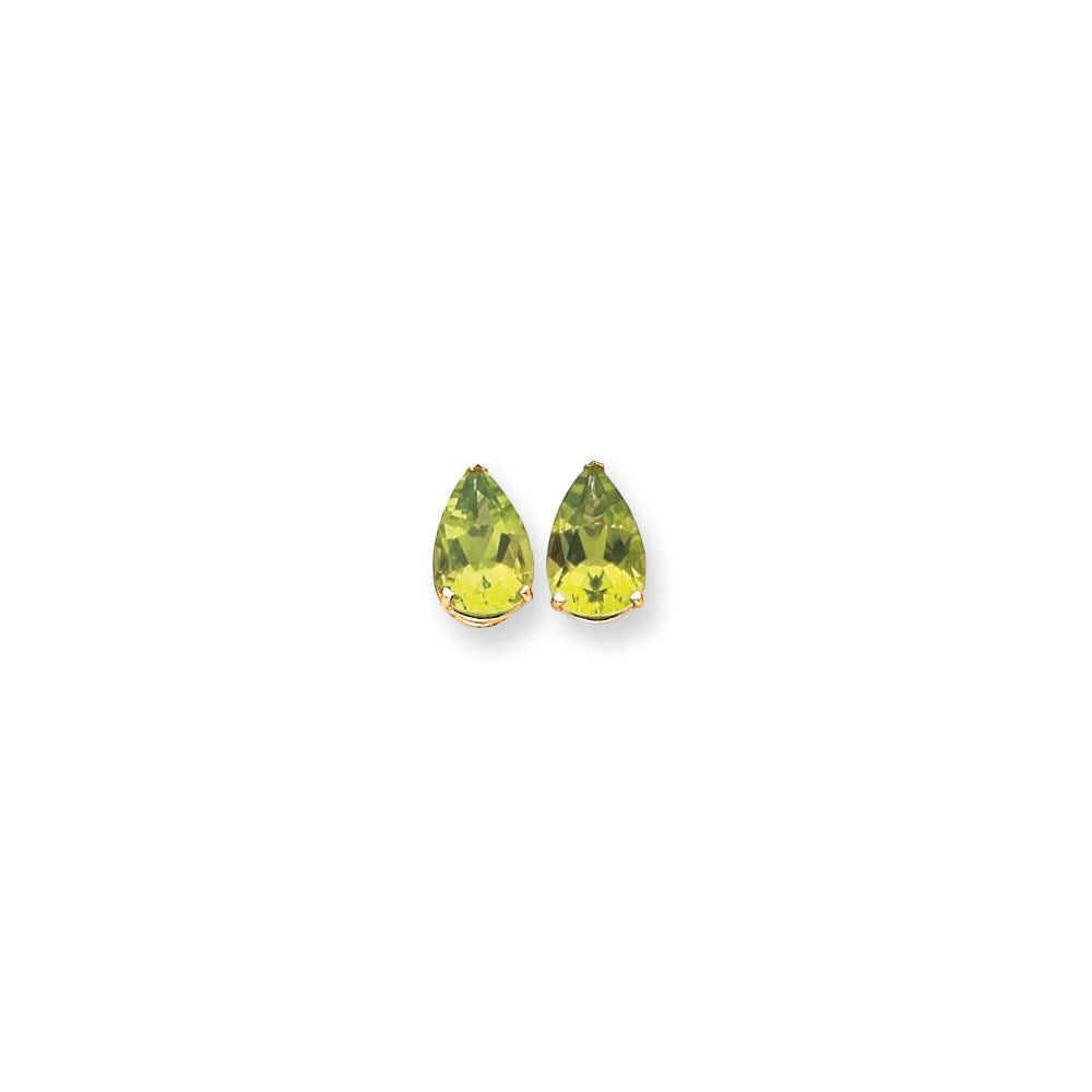 14K Gelbgold Ohrringe mit birnenförmigem Peridot im Schachbrettschliff, 12 x 8 mm