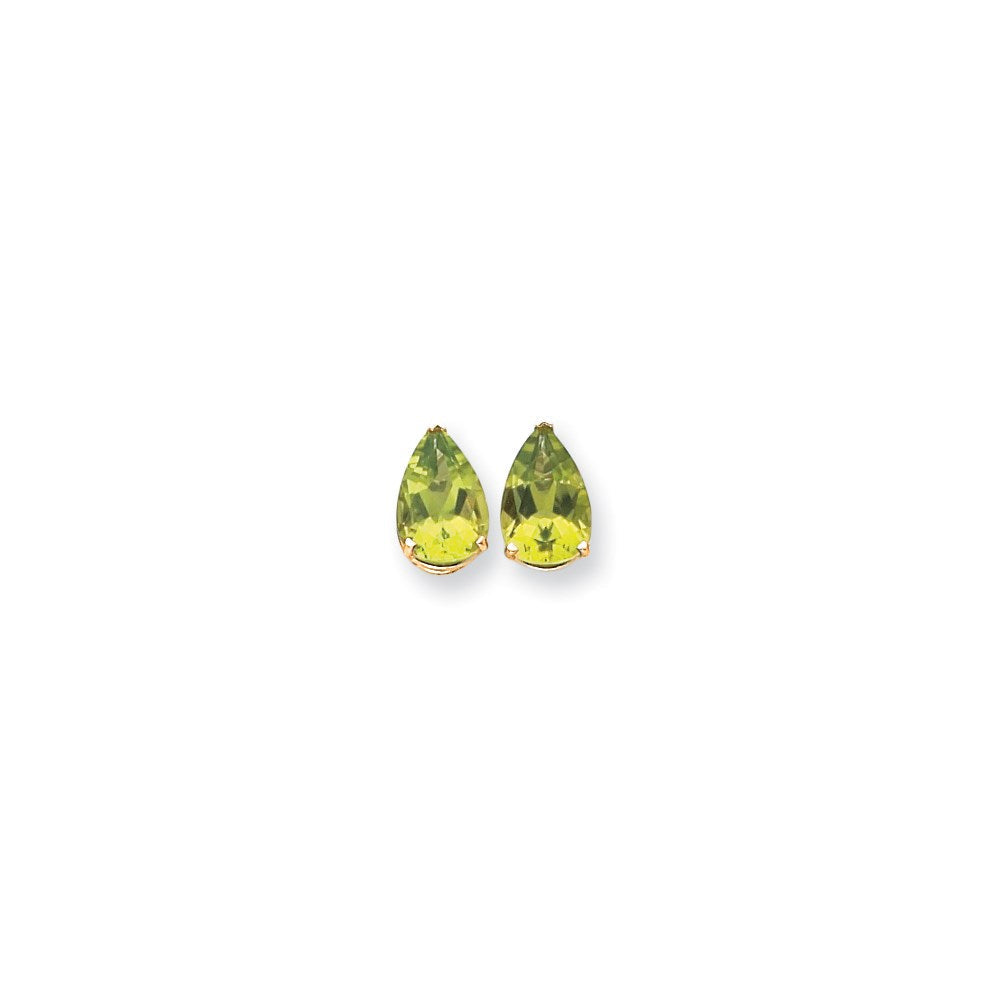 14K Gelbgold Ohrringe mit birnenförmigem Peridot, 12x8 mm