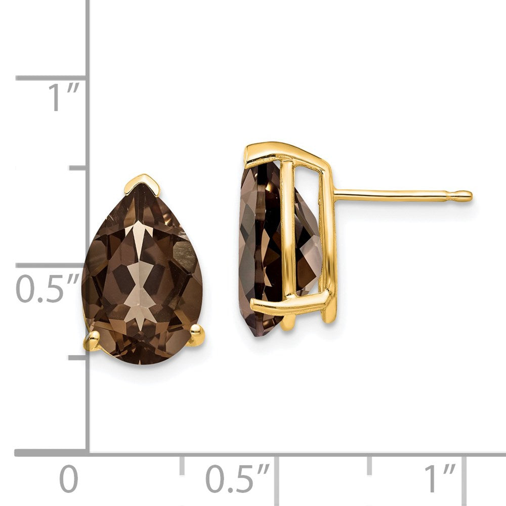 14K Gelbgold Ohrringe mit birnenförmigem Rauchquarz in Gelbgold, 12x8 mm