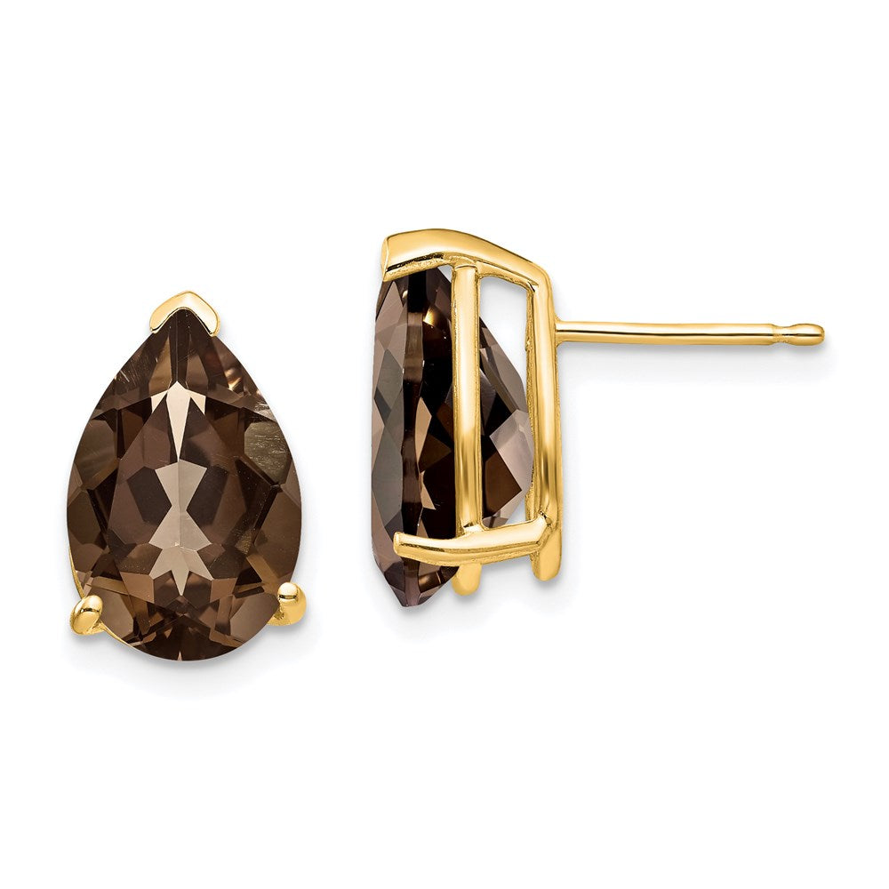 14K Gelbgold Ohrringe mit birnenförmigem Rauchquarz in Gelbgold, 12x8 mm