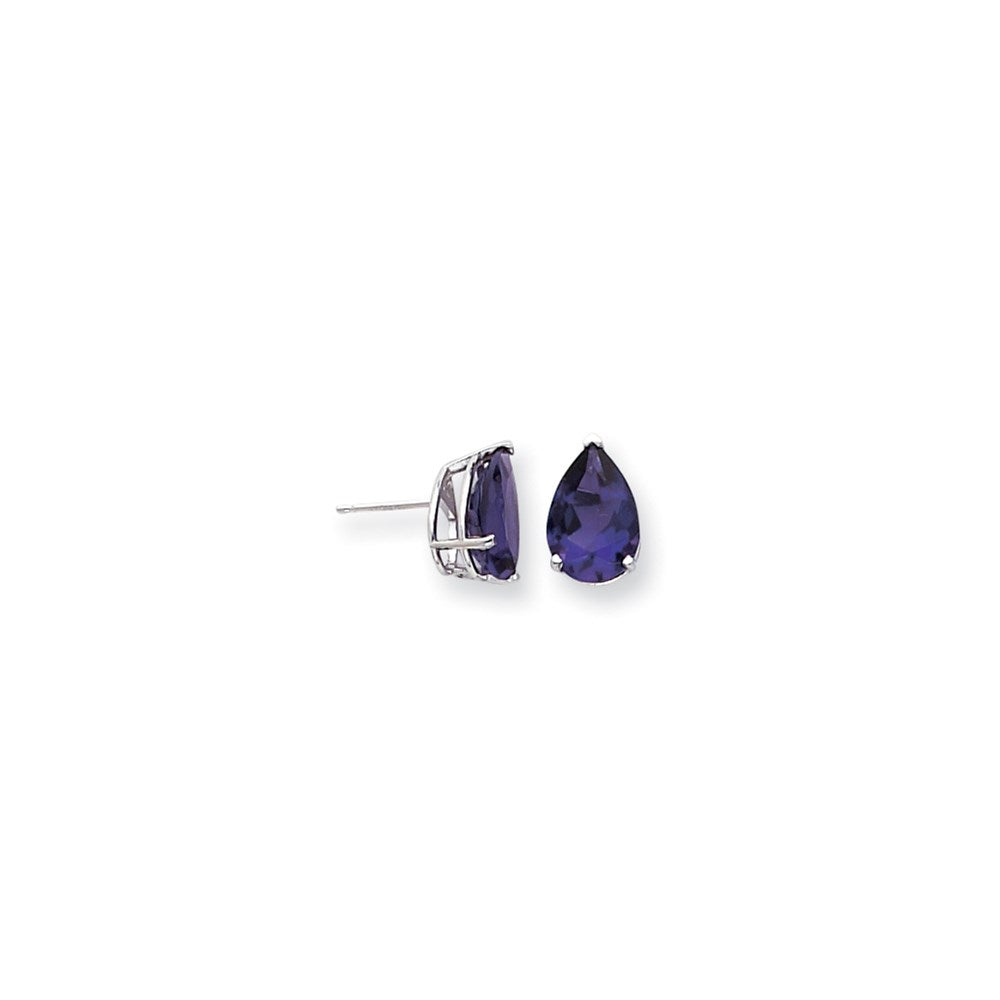 14K Weißgold Ohrringe mit 12x8 mm Amethyst im Schachbrettschliff, Birnenform