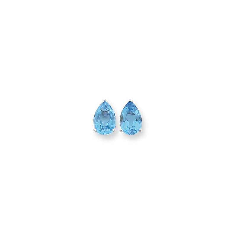 14K Weißgold Ohrringe mit 12x8 mm Blautopas im Schachbrettschliff, Birnenform