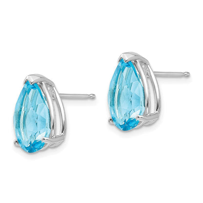 14K Weißgold Ohrringe mit birnenförmigem blauem Topas, 12x8mm