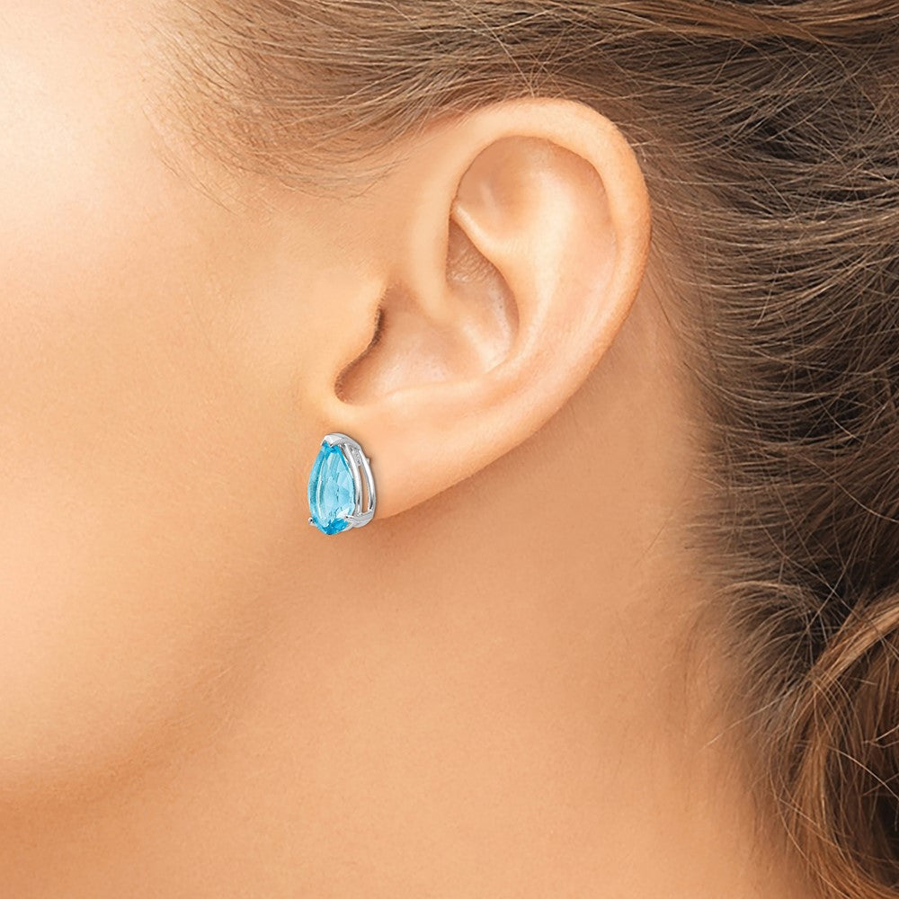 14K Weißgold Ohrringe mit birnenförmigem blauem Topas, 12x8mm
