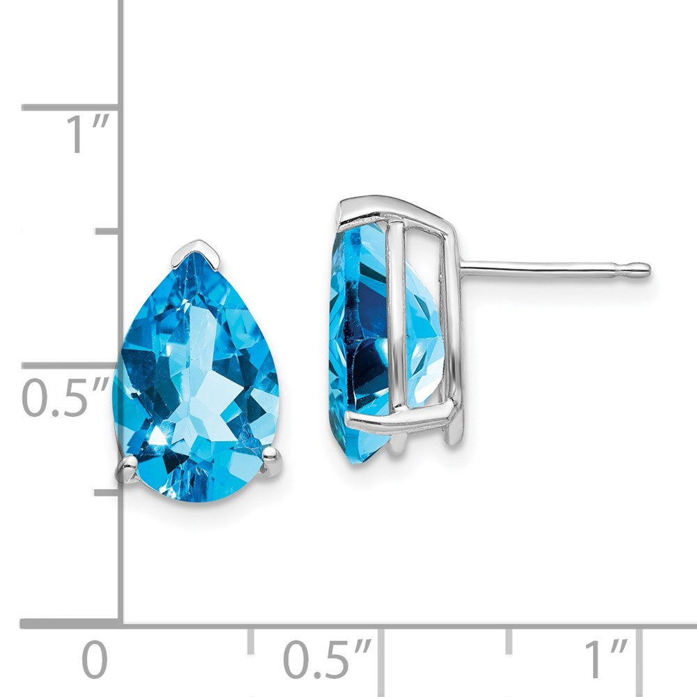 14K Weißgold Ohrringe mit birnenförmigem blauem Topas, 12x8mm