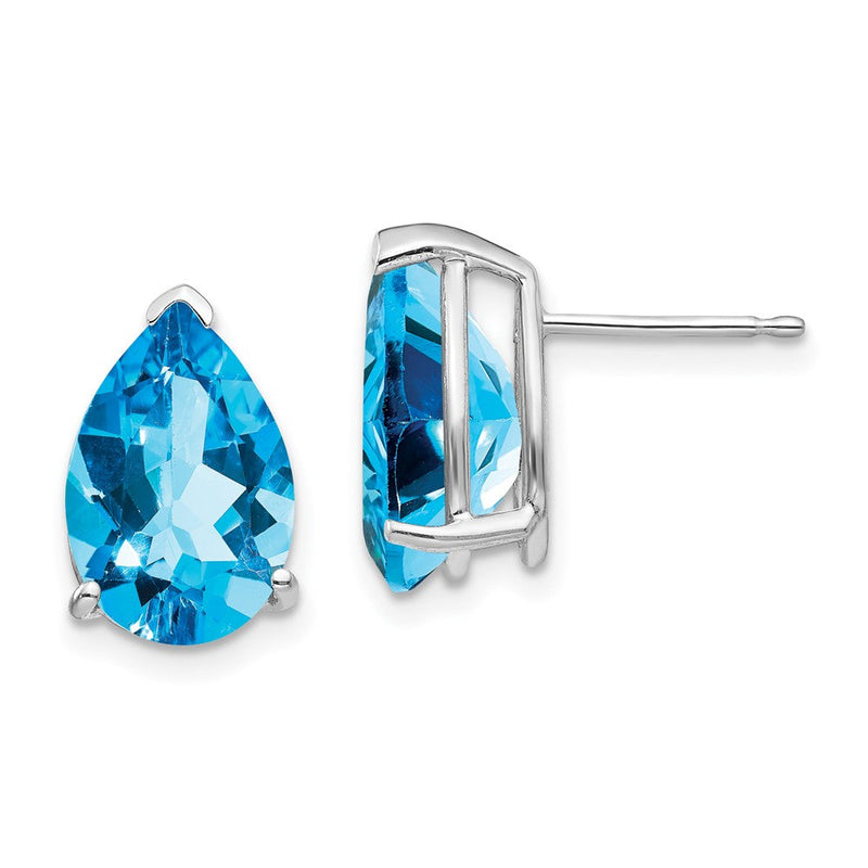 14K Weißgold Ohrringe mit birnenförmigem blauem Topas, 12x8mm