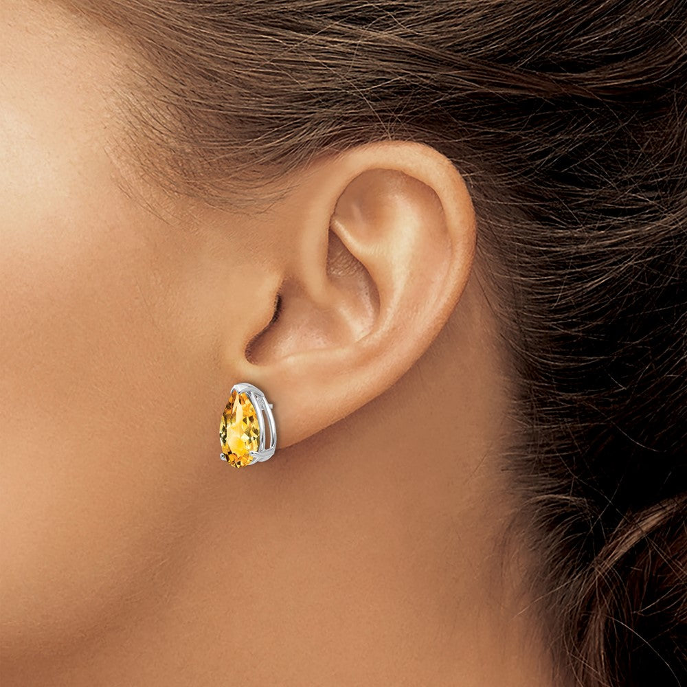 14K Weißgold Ohrstecker mit Citrin im Birnenschliff