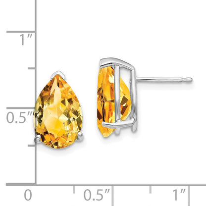 14K Weißgold Ohrstecker mit Citrin im Birnenschliff