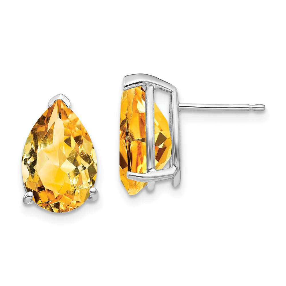 14K Weißgold Ohrstecker mit Citrin im Birnenschliff