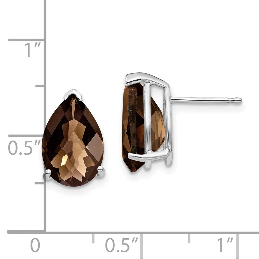 14K Weißgold Ohrringe mit 12x8 mm birnenförmigem Rauchquarz und Karo-Facettenschliff in Gelbgold