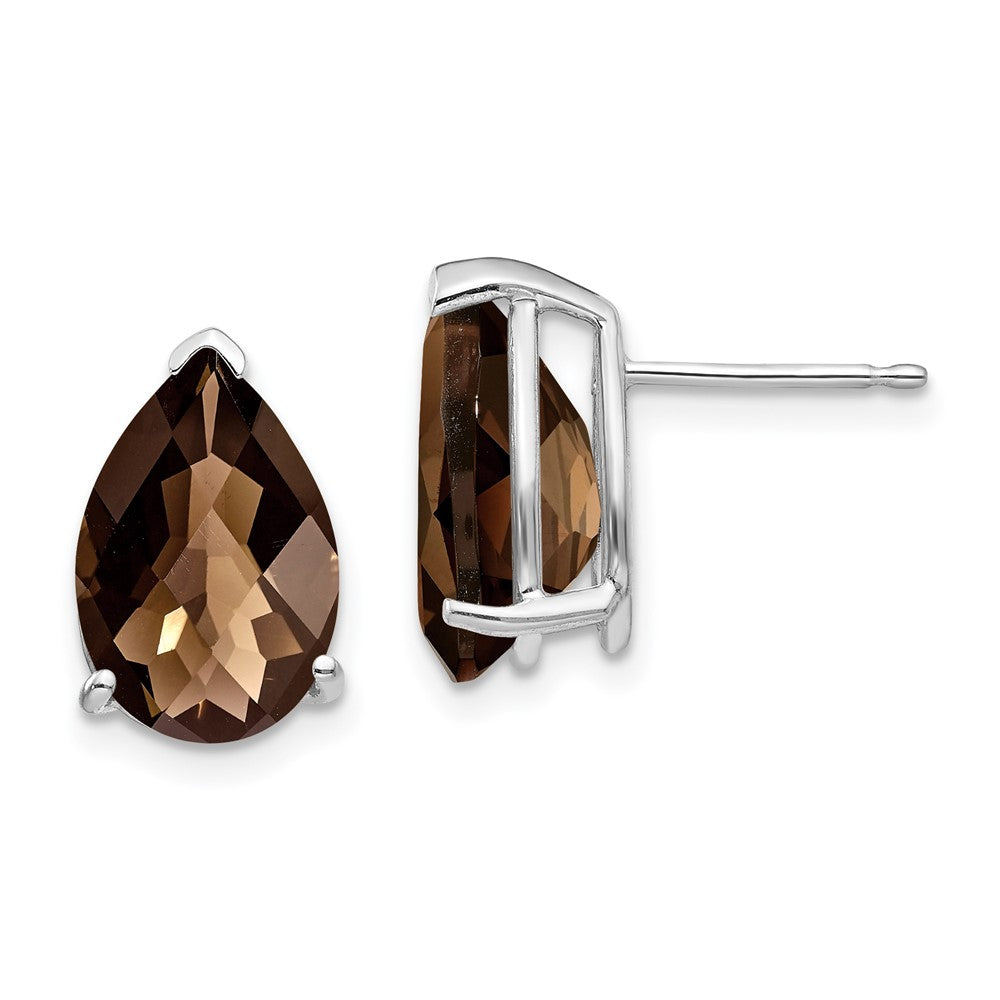 14K Weißgold Ohrringe mit 12x8 mm birnenförmigem Rauchquarz und Karo-Facettenschliff in Gelbgold