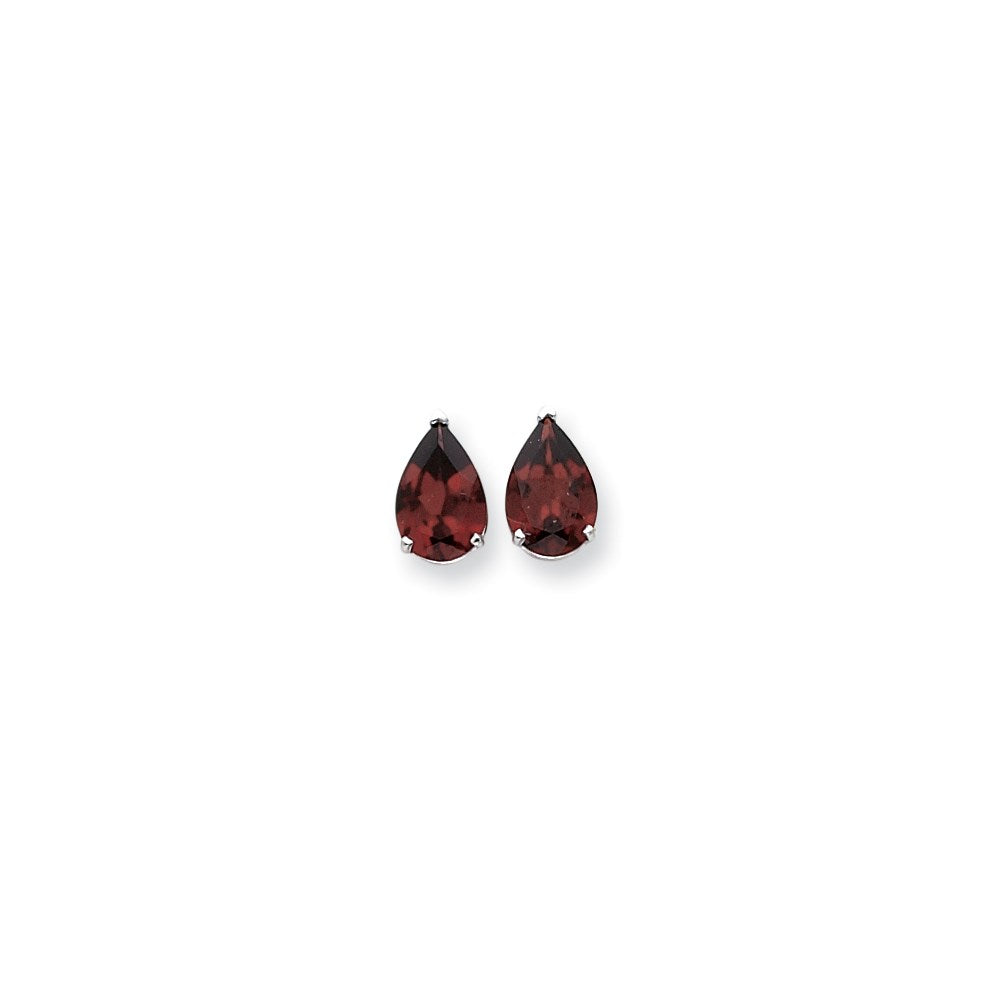 14K Weißgold Ohrringe mit birnenförmigem Granat im Schachbrettschliff, 12x8 mm