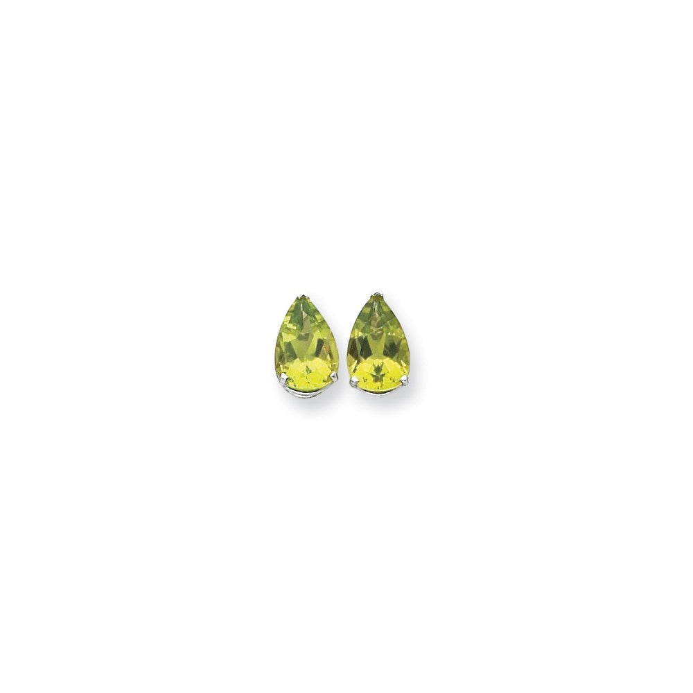 14K Weißgold Ohrringe mit Peridot im Baguetteschliff-Karomuster, 12 x 8 mm, birnenförmig