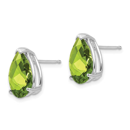 14K Weißgold Ohrstecker mit Peridot im Birnenschliff