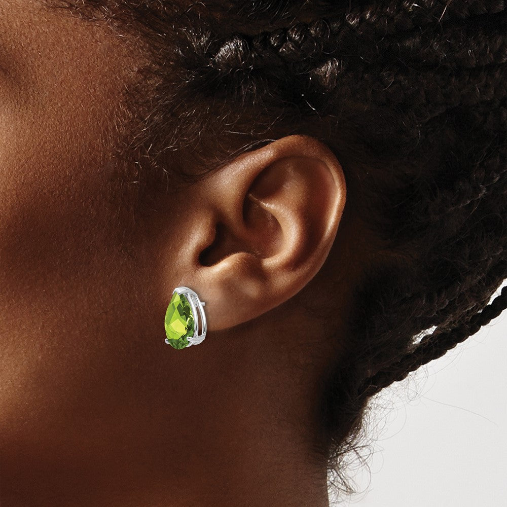 14K Weißgold Ohrstecker mit Peridot im Birnenschliff