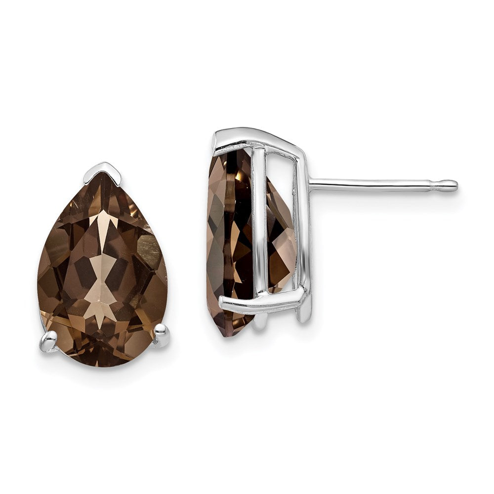 14K Weißgold Ohrringe mit birnenförmigem rauchigem gelbem Goldquarz, 12x8 mm