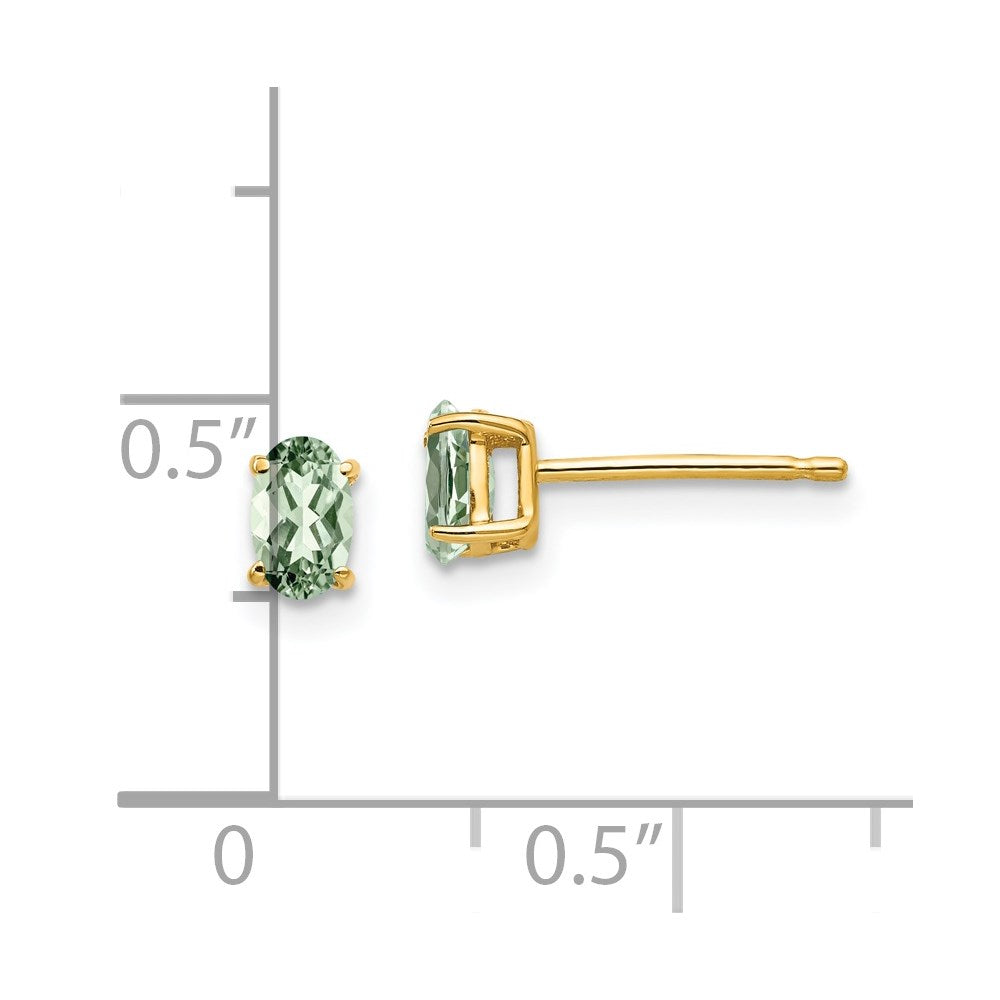 14K Gelbgold Ohrringe mit ovalem grünem Quarz, 5x3 mm