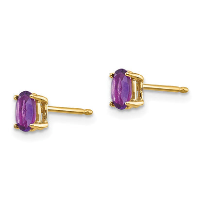 14K Gelbgold Ohrringe mit ovalem Amethyst, 5 x 3 mm