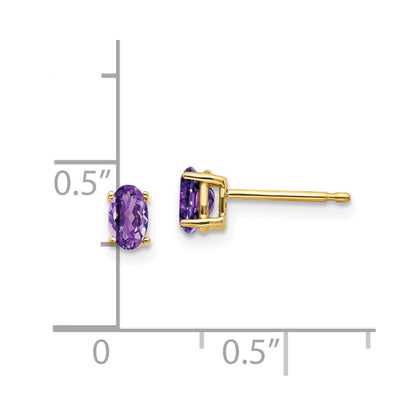 14K Gelbgold Ohrringe mit ovalem Amethyst, 5 x 3 mm