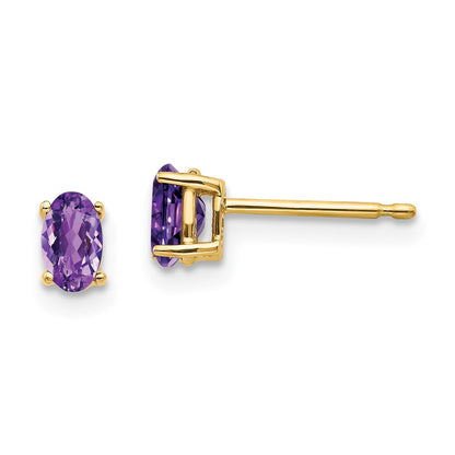 14K Gelbgold Ohrringe mit ovalem Amethyst, 5 x 3 mm
