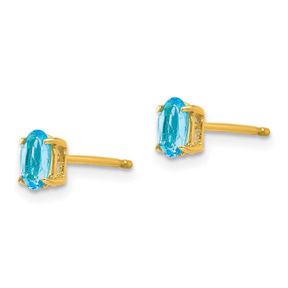 14K Gelbgold Ohrringe mit ovalem blauem Topas, 5 x 3 mm