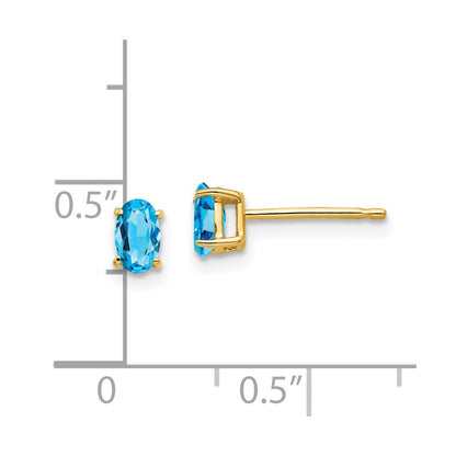 14K Gelbgold Ohrringe mit ovalem blauem Topas, 5 x 3 mm