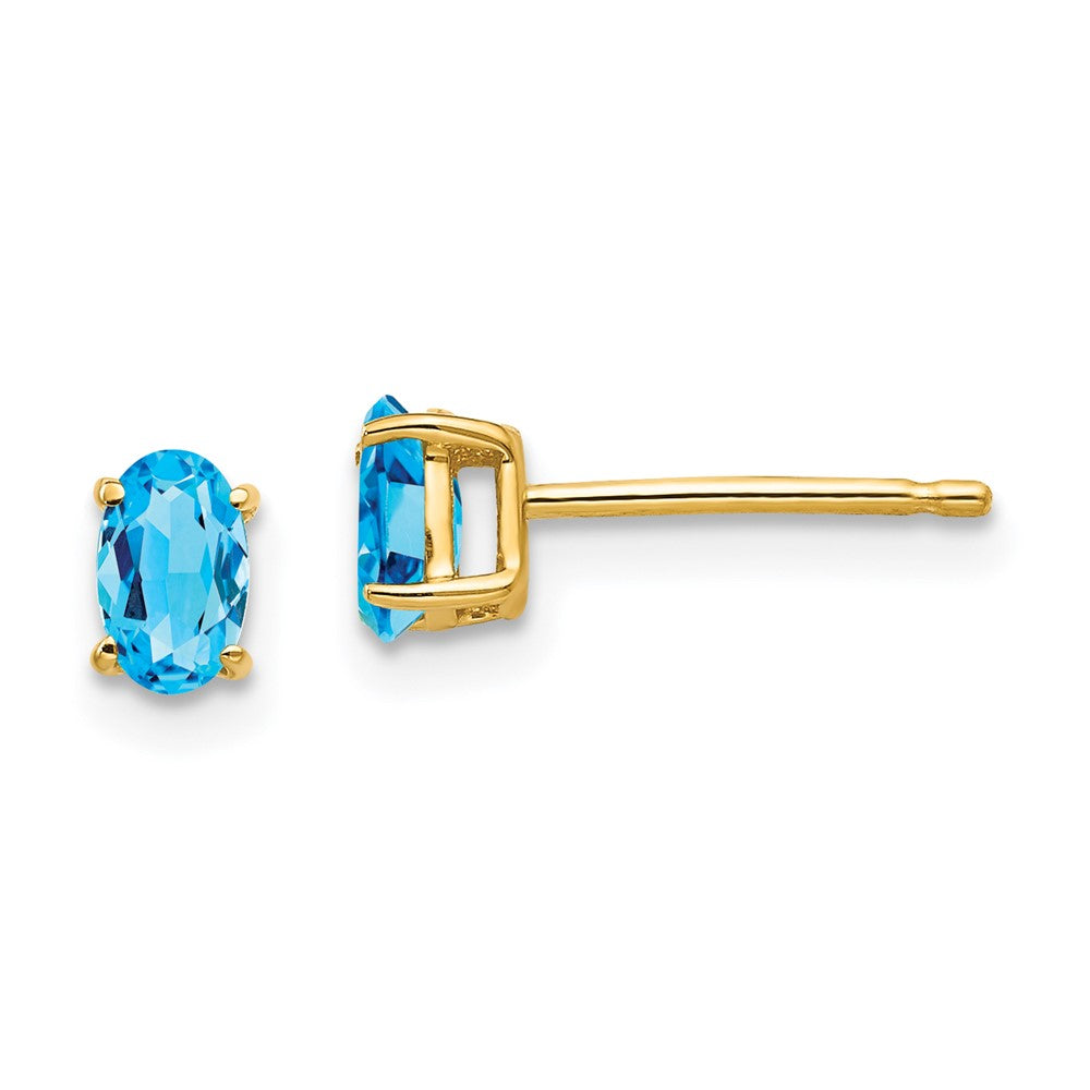 14K Gelbgold Ohrringe mit ovalem blauem Topas, 5 x 3 mm