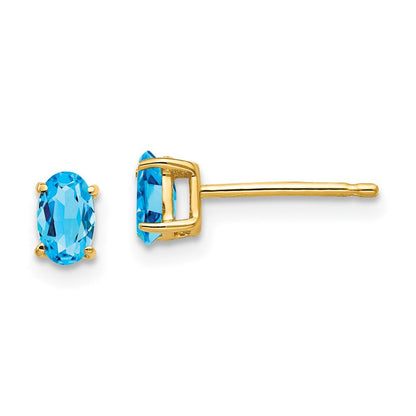 14K Gelbgold Ohrringe mit ovalem blauem Topas, 5 x 3 mm