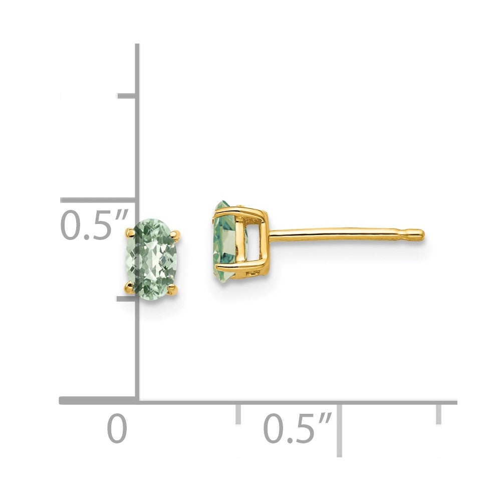 14K Gold Gelbgold Ohrringe mit ovalem Schachbrettschliff-Grünquarz 5x3